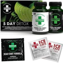 Rescue Detox – 5 Day Detox +Plus Kit | Comprehensive Morning/Evening Cleansing Program – with Head Start Blend and Bonus Ice Caps